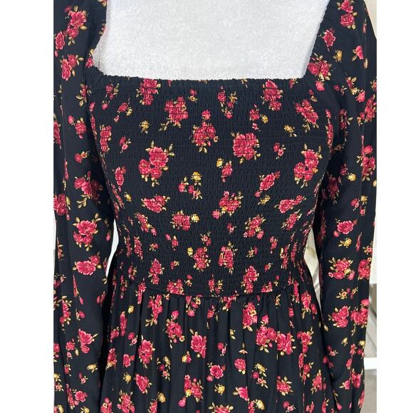 Old Navy Women's Size S Tall Black & Pink Floral Print Fit & Flare Dress #0593 - Picture 2 of 11